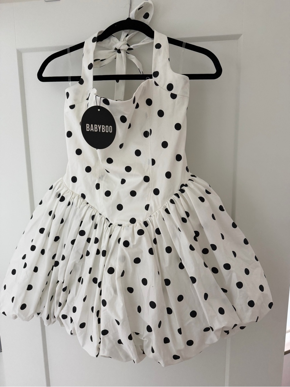 White Polka Dot Halter Mini Dress - Picture 2 of 4